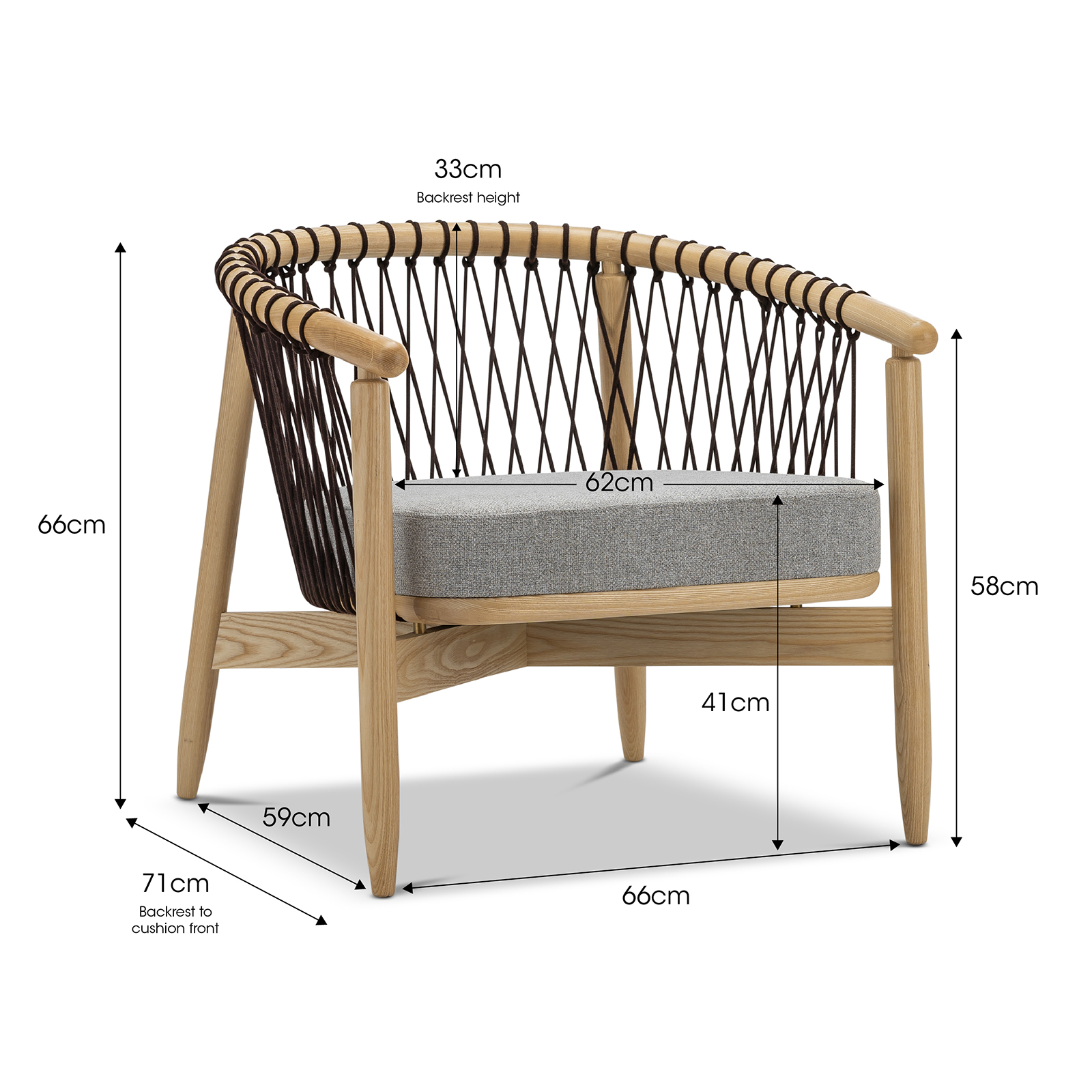 Tait Solid Ashwood Woven Rope Lounge Armchair