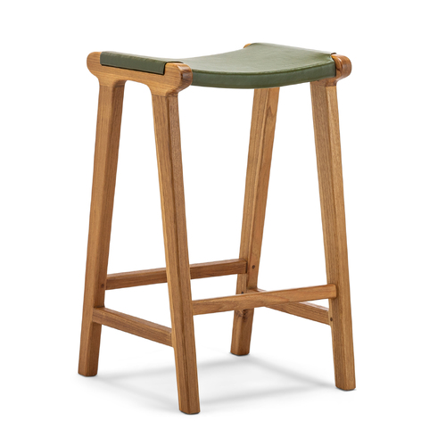 Casey 66cm Flat Leather Barstool, Olive Green