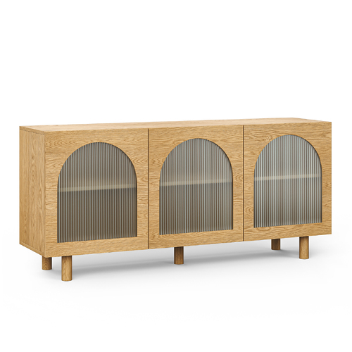 Cove Fluted Glass Arch Sideboard, Natural Oak