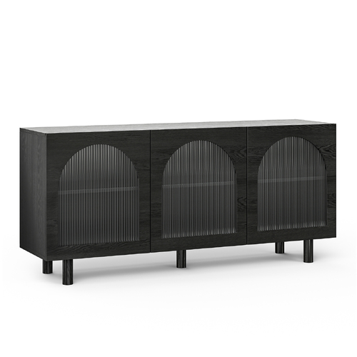 Cove Fluted Glass Arch Sideboard, Black Oak